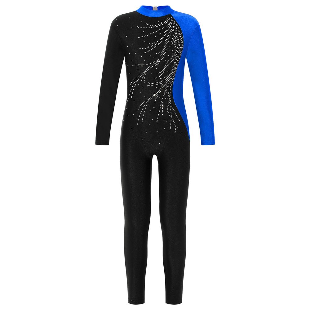Linjinx Kids Girls One Piece Shiny Long Sleeve Gymnastics Leotard Unitard Jumpsuit Full Body Skating Romper Bodysuit Blue A 16 Years
