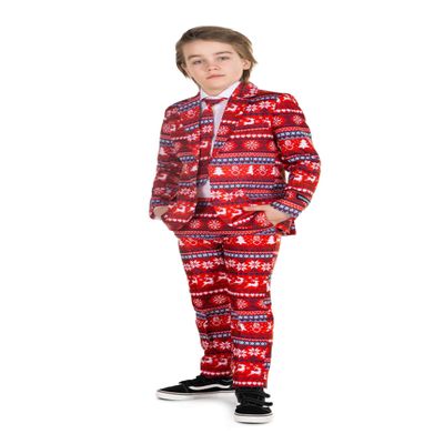Suitmeister Boys Nordic Pixel Red Suit - Christmas Outfit - Including Blazer, Pants and Tie - Red
