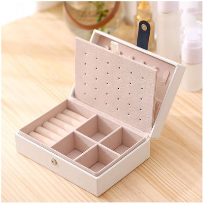 ArtsPavilion Small Jewelry Box, Portable Mini Travel Jewelry Case Earrings Necklaces Rings Storage Organizer, Leather Double Layer Jewellery Organizer White