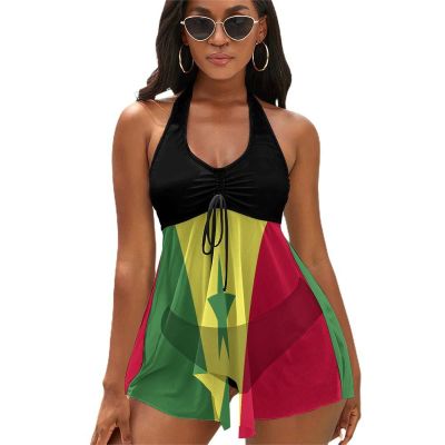 TAIZIYEAH Women Two Piece Swimsuit Senegal Flag Sexy Push Up Split Skirt Suit Bikini Set M