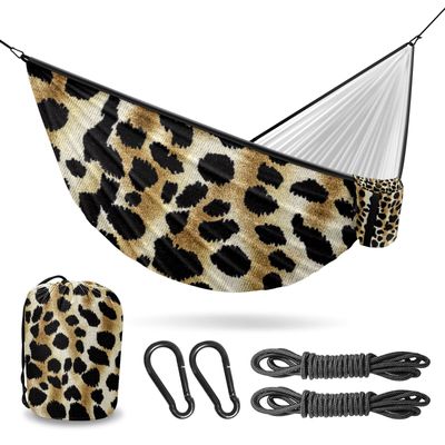 Outdoor Camping Hammock Leopard Print Camouflage Color Double Single Hammocks with 2 Tree Straps, Lightweight Portable Yet Heavy Duty Nylon Hammocks Travel, Beach, Backyard, Patio, Hiking