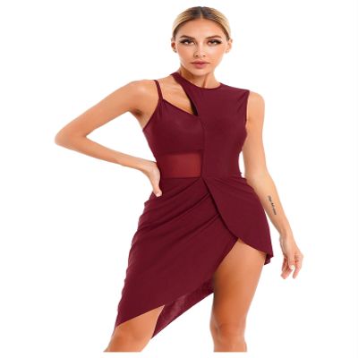 Hedmy Womens Adult Modern Contemporary Dancewear Lyrical Ballet Latin Dress Figure Ice Skating Dance Costume Burgundy Small