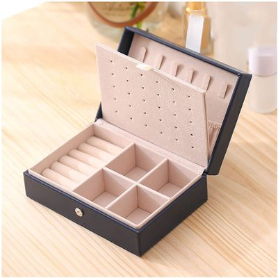 ArtsPavilion Small Jewelry Box, Portable Mini Travel Jewelry Case Earrings Necklaces Rings Storage Organizer, Leather Double Layer Jewellery Organizer Blue