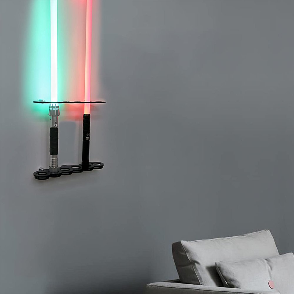 HHUXIUE Lightsaber Wall Mount, Vertical Lightsaber Wall Mount Holder Black Acrylic Display Stand for Most Lightsabers, Heavy Duty Light Saber Wall Mount (Black, 6 Hole)