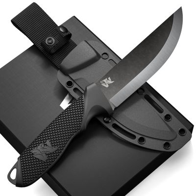 ODENWOLF W-SCANDI Full Tang Survival Knife with Sheath - Stylish Tactical Fixed Blade - Made of D2 Steel - Bushcraft and Camping Knife Survival - Perfect EDC Hunting Knife with TPE Handle