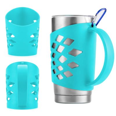 Silicone Sleeve Holder Grip for 20 oz Tumblers, Rambler Handler for 20 oz Tumbler Vacuum Insulated Coffee Mugs Silicone Grip Protective Sleeve Cover With Handle-Blue