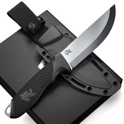 ODENWOLF W-SCANDI Full Tang Survival Knife with Sheath - Stylish Tactical Fixed Blade - Made of D2 Steel - Bushcraft and Camping Knife Survival - Perfect EDC Hunting Knife with TPE Handle