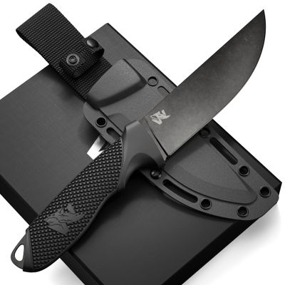 ODENWOLF W-FLAT Full Tang Survival Knife with Sheath - Stylish Tactical Fixed Blade - Made of D2 Steel - Bushcraft and Camping Knife Survival - Perfect EDC Hunting Knife with TPE Handle