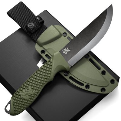 ODENWOLF W-SCANDI Full Tang Survival Knife with Sheath - Stylish Tactical Fixed Blade - Made of D2 Steel - Bushcraft and Camping Knife Survival - Perfect EDC Hunting Knife with TPE Handle
