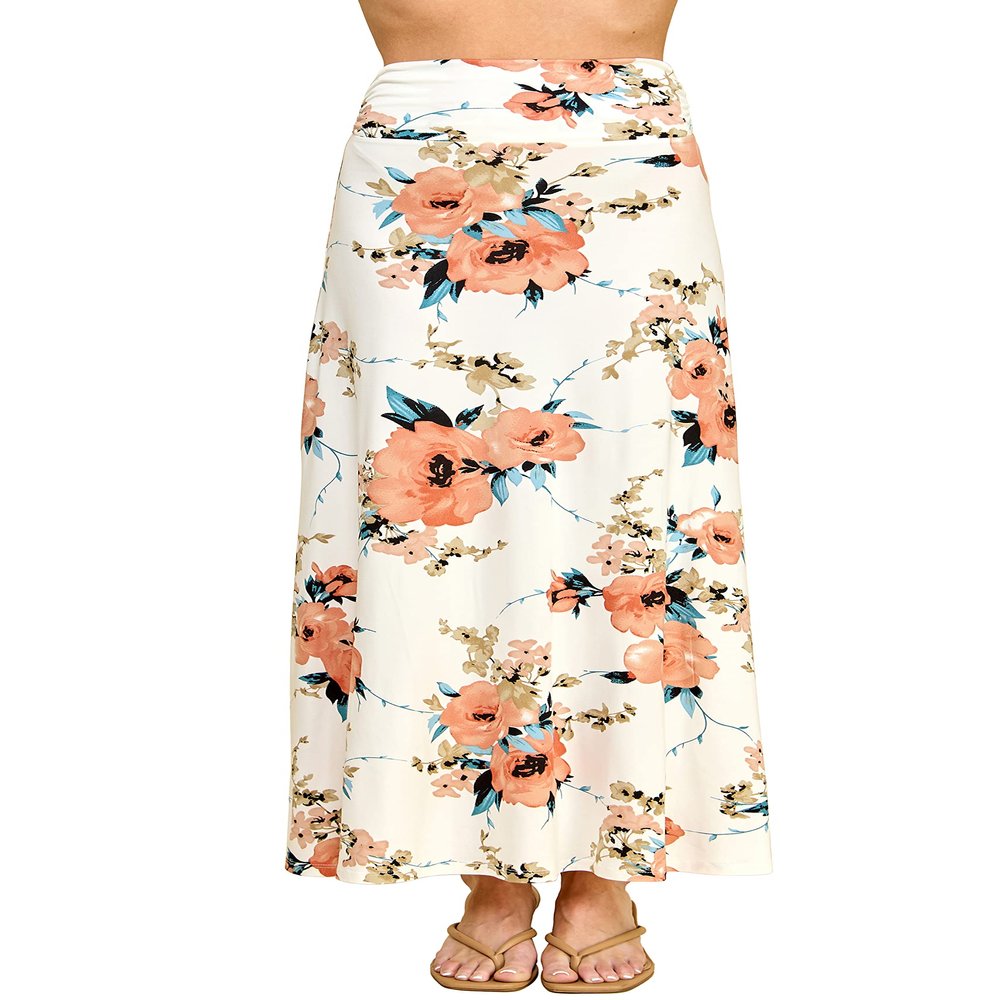 MBJ WB296 Womens Lightweight Floor Length Maxi Skirt L White_Floral