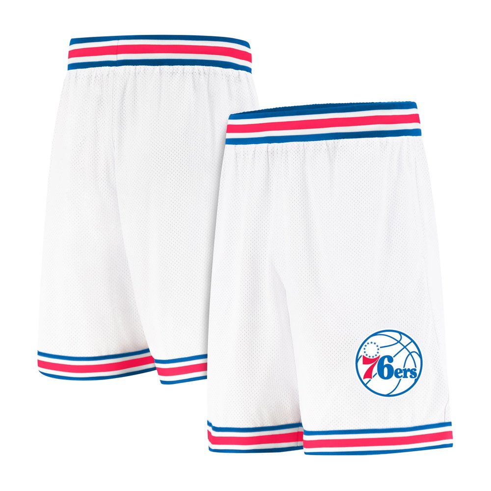Ultra Game NBA Official Mens Showtime Active Basketball Training Shorts - Unisex, Philadelphia 76ers, White, Medium