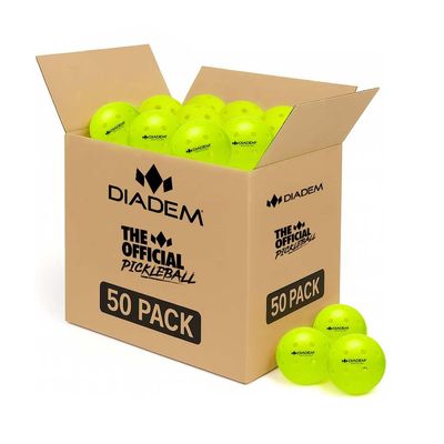 Diadem The Official Outdoor Pickleball Balls | USAPA Approved Tournament Ball - 40 Hole Seamless Mold for Outdoor Play (50 Pack, Neon Yellow)