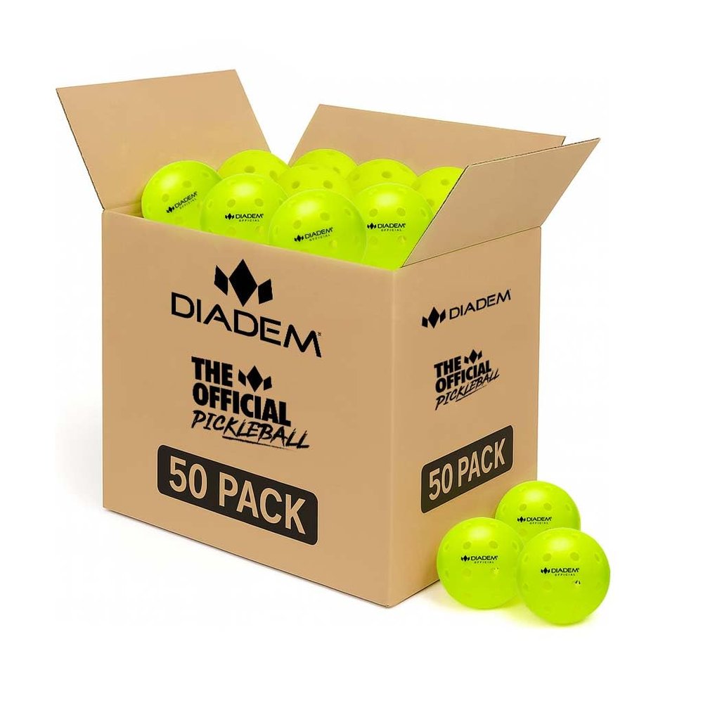 Diadem The Official Outdoor Pickleball Balls | USAPA Approved Tournament Ball - 40 Hole Seamless Mold for Outdoor Play (50 Pack, Neon Yellow)