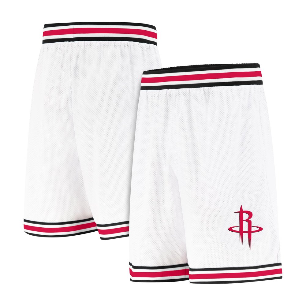 Ultra Game NBA Official Mens Showtime Active Basketball Training Shorts - Unisex, Houston Rockets, White, Large