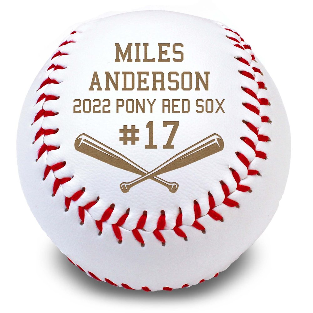 MYETCHEY Personalized Leather Baseball Team Gift | Engraved Baseball Award, Trophy (Miles Anderson)