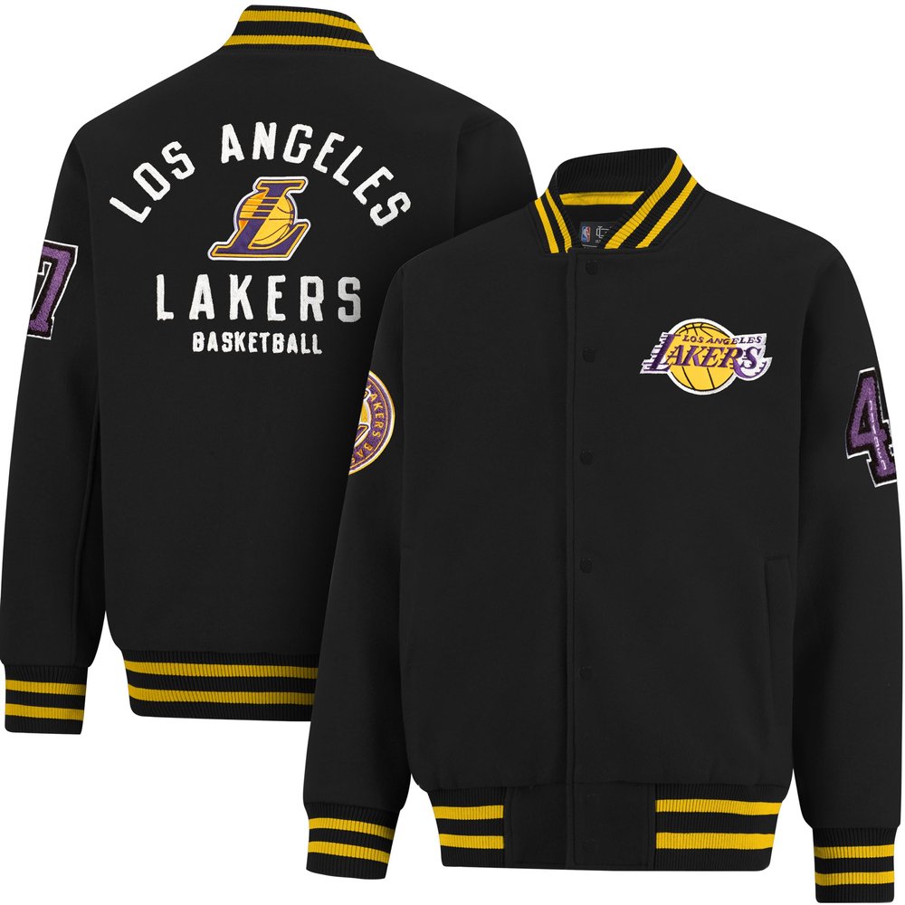 Ultra Game NBA Official Mens Game Time Varsity Jacket - Unisex, Los Angeles Lakers, Team Color, Small