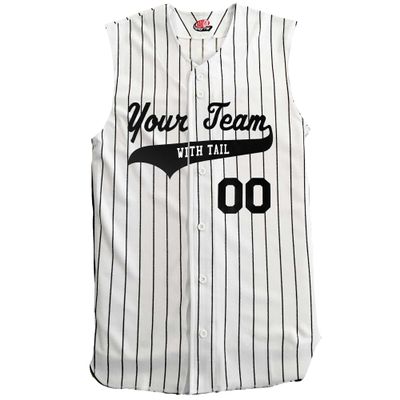 Custom Pinstripe Sleeveless Baseball Jersey 6 Button, White, Black, Adult XL