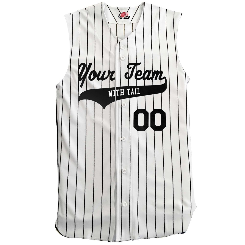 Custom Pinstripe Sleeveless Baseball Jersey 6 Button, White, Black, Adult XL