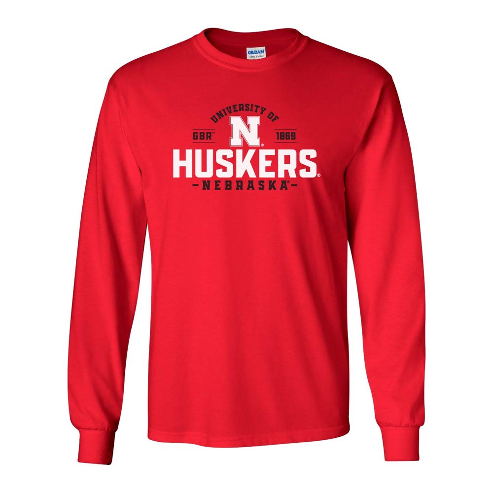 CornBorn Nebraska Huskers Tee Shirt - Long Sleeve University of Nebraska Huskers N - Red - 5X