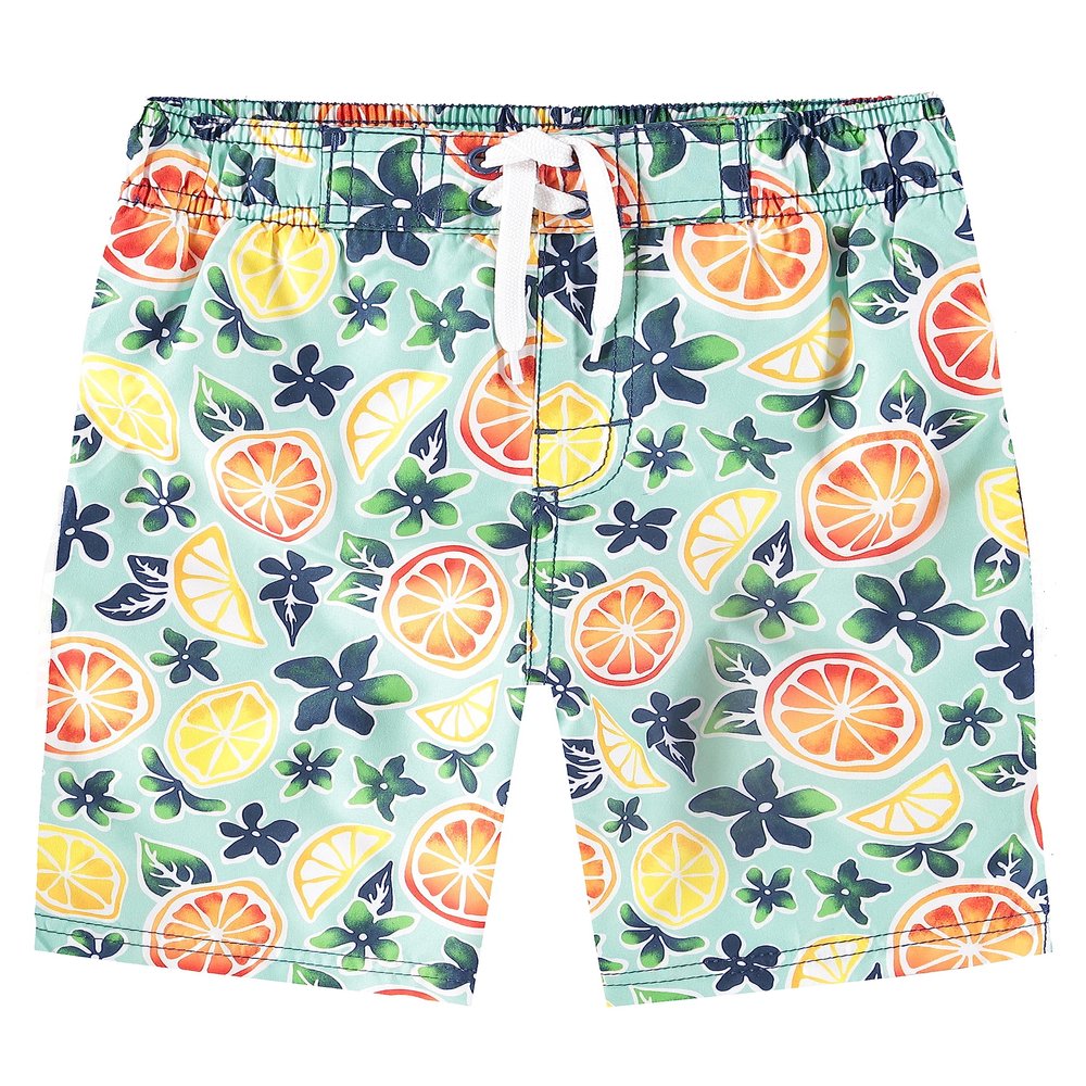 Kanu Surf Boys, Reflection Quick Dry UPF 50+ Beach Swim Trunk, Citrus Aqua, 4T