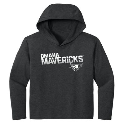 CornBorn Nebraska Omaha Mavericks Tee Shirt - Women's Long Sleeve Hooded Shirt Omaha Mavericks Stripe Fade - Black - Large