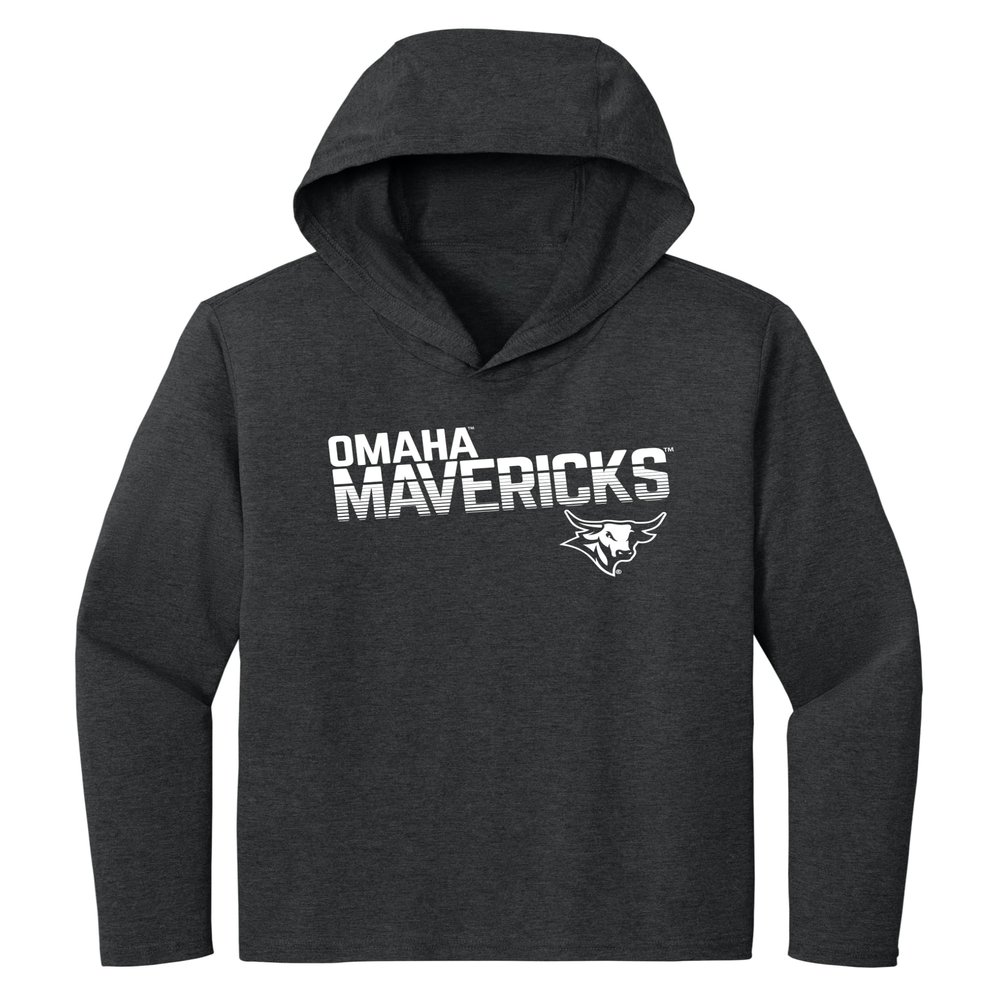 CornBorn Nebraska Omaha Mavericks Tee Shirt - Women's Long Sleeve Hooded Shirt Omaha Mavericks Stripe Fade - Black - Large