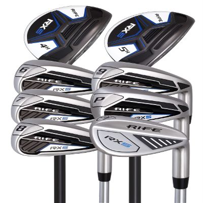Rife Golf Mens Stiff Flex Stainless Steel Shafts RX5#6-SW Iron Set + RX5#4 Hybrid & #5 Graphite Shaft Hybrid Woods Golf Clubs
