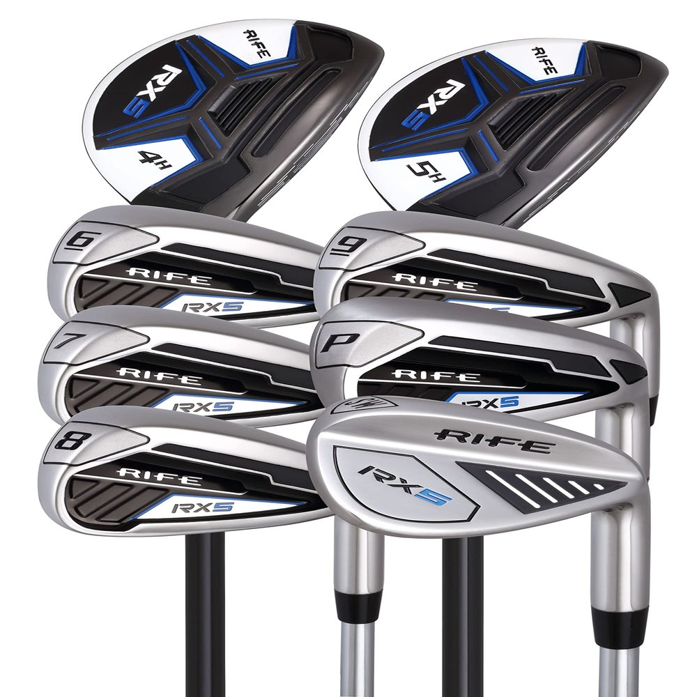 Rife Golf Mens Stiff Flex Stainless Steel Shafts RX5#6-SW Iron Set + RX5#4 Hybrid & #5 Graphite Shaft Hybrid Woods Golf Clubs