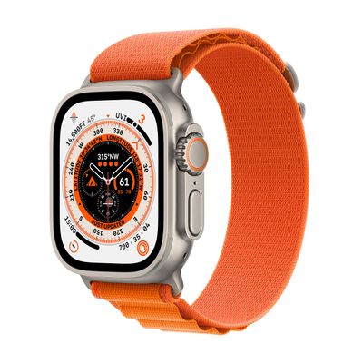 Apple Watch Ultra [GPS + Cellular 49mm] Titanium Case with Orange Alpine Loop, Small (Renewed)