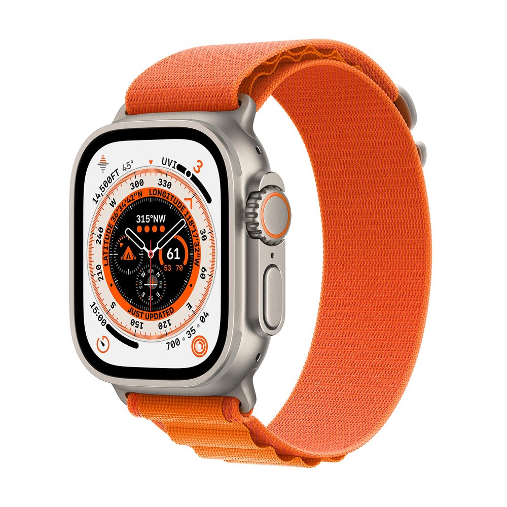 Apple Watch Ultra [GPS + Cellular 49mm] Titanium Case with Orange Alpine Loop, Small (Renewed)