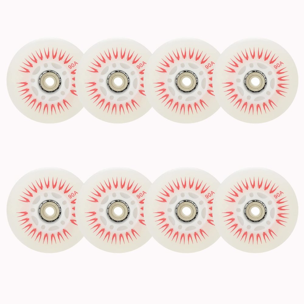 JHKJ Inline Skate Wheels 8 Pack Luminous Flash Inline Skates Replacement Wheel Light-up Wheels with Bearings, Red,68mm