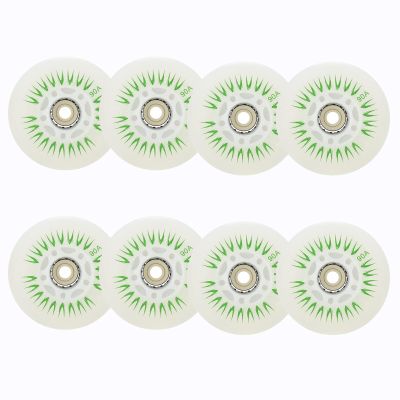 JHKJ Inline Skate Wheels 8 Pack Luminous Flash Inline Skates Replacement Wheel Light-up Wheels with Bearings, Green,64mm