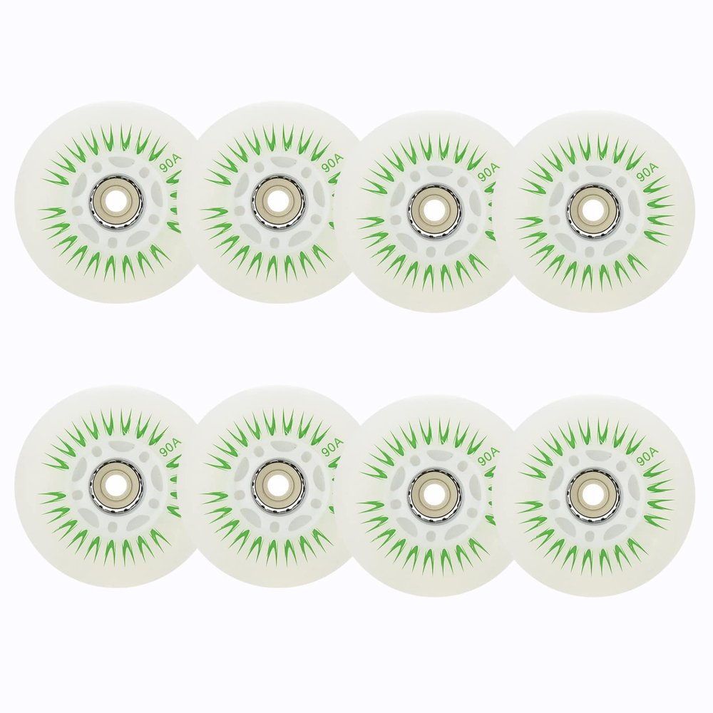 JHKJ Inline Skate Wheels 8 Pack Luminous Flash Inline Skates Replacement Wheel Light-up Wheels with Bearings, Green,64mm