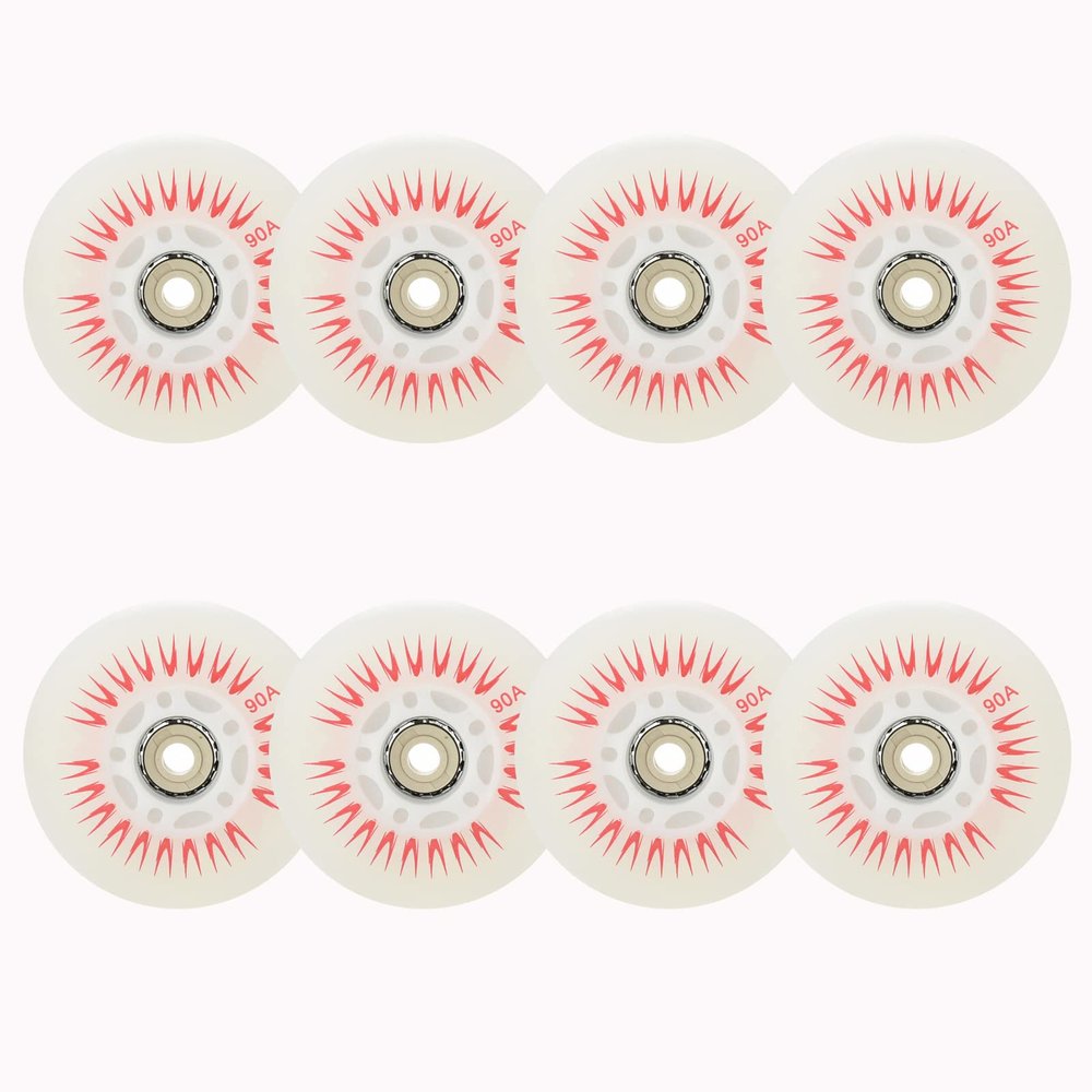 JHKJ Inline Skate Wheels 8 Pack Luminous Flash Inline Skates Replacement Wheel Light-up Wheels with Bearings, Red,80mm