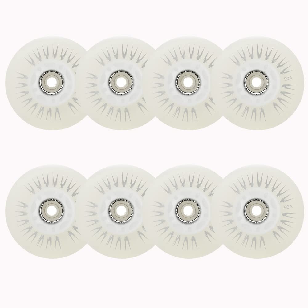 JHKJ Inline Skate Wheels 8 Pack Luminous Flash Inline Skates Replacement Wheel Light-up Wheels with Bearings, White,60mm
