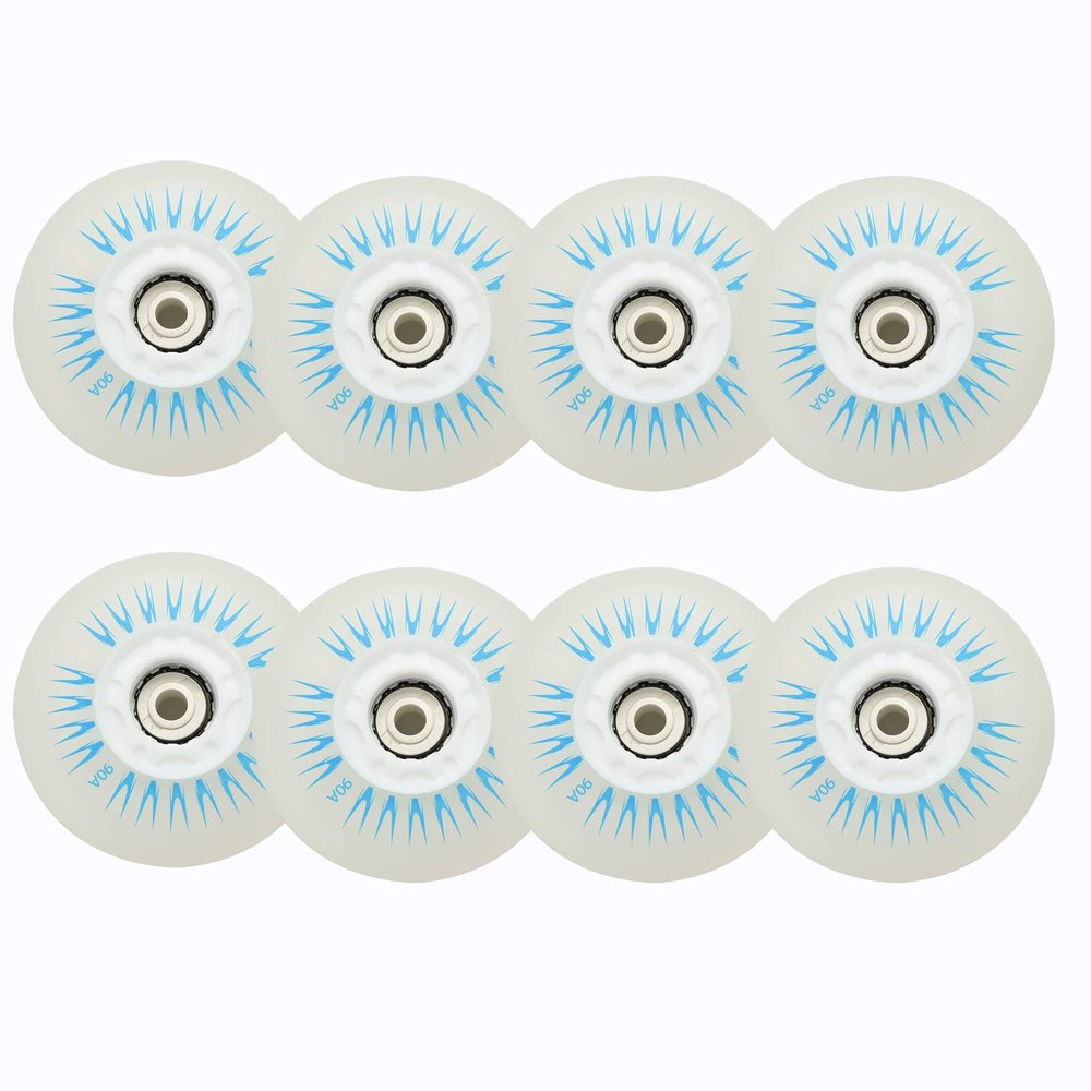 JHKJ Inline Skate Wheels 8 Pack Luminous Flash Inline Skates Replacement Wheel Light-up Wheels with Bearings, Blue,60mm