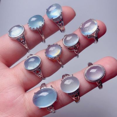 1PC Ladies Natural Crystal Ring Small Oval Real Stone Blue Quartz Clear Aquamarine Crystal Ring Adjustable,1PC Random Delivery