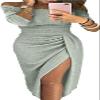 JEKE-DG Women's Cold Shoulder Glitter Party Slit Dress Sleeveless Ruched Bodycon Wedding Guest Slit Dress Evening Cocktail Dress (Green,X-Large) view 1
