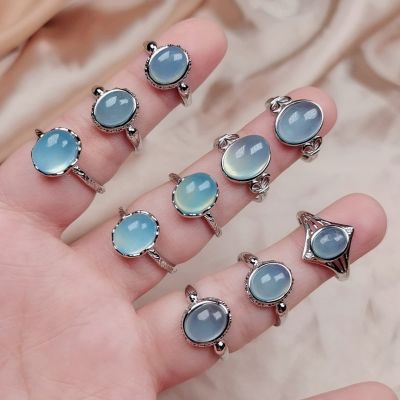 1 Natural Quartz Stone Finger Ring Aquamarine Rock Mineral Crystal Ring Jewellery Reiki Healing Adjustable,1pc Random Delivery