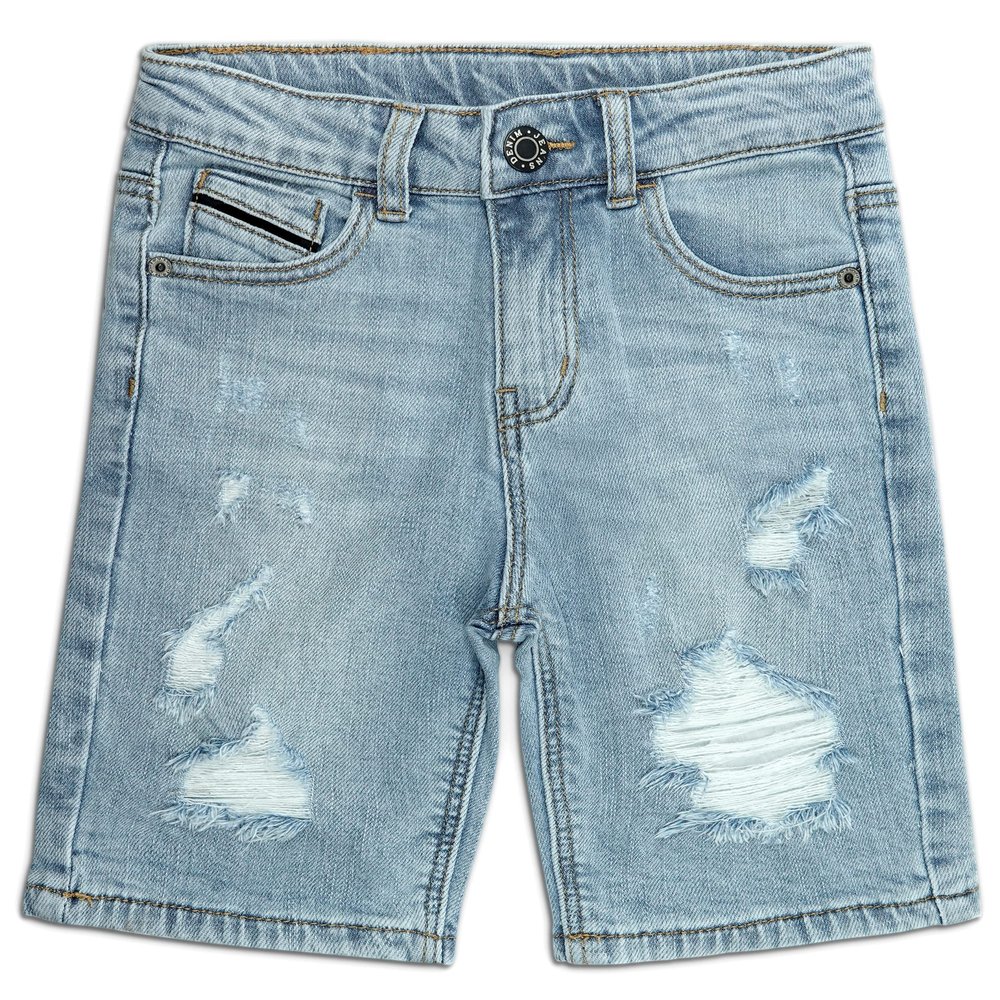 KIDSCOOL SPACE Little Boys Slim Fit Mid-Thigh Denim Shorts, Ripped Soft Elastic Band Inside Half Jean Pants,Light Blue,6