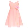 YONGHS Flower Girls Formal Dress Kids 3D Applique Asymmetric Chiffon Bridesmaid Wedding Party Evening Gown Pink 6 Years view 1