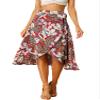 Allegra K Floral Skirt for Women's Hawaiian Tropical Beach Boho Wrap Midi Skirt Large Red view 1