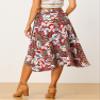 Allegra K Floral Skirt for Women's Hawaiian Tropical Beach Boho Wrap Midi Skirt Large Red view 4