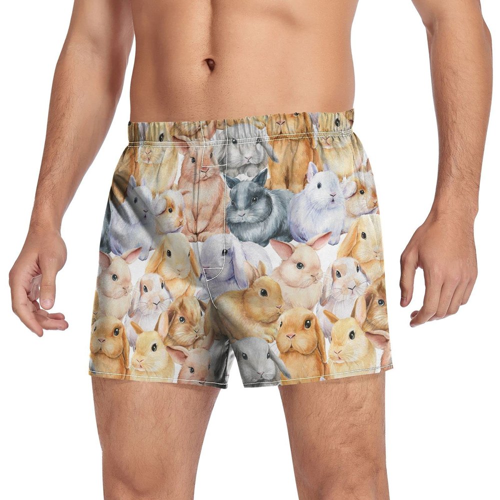 Aflyko Easter Novelty Boxer Shorts Cute Bunny Rabbits Relaxed Fit Boxers Buttoned Fly Spring Men's Underwear, XL