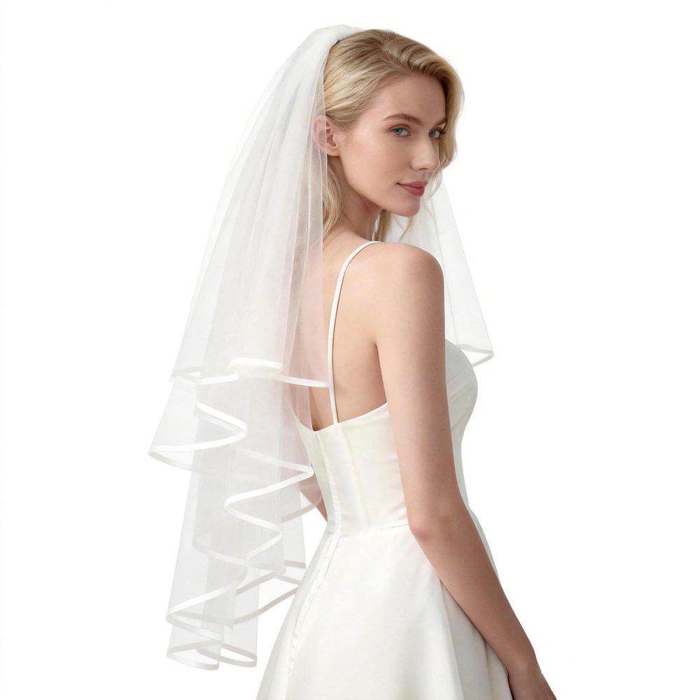 DEEDOCHY Wedding Veil,Bridal Veil,Veils for Women Wedding,2 Tiers White Bridal Veils with Comb,Tulle Veils for Brides