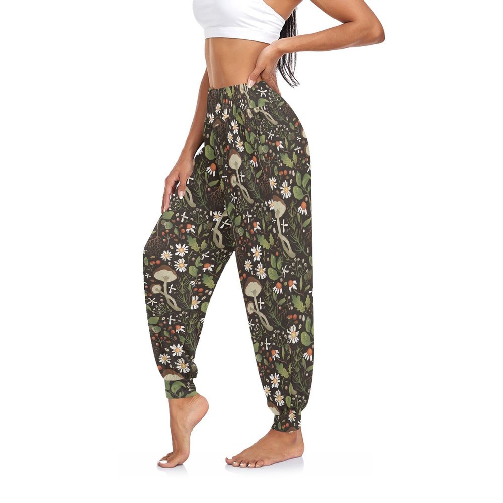 Yasala Floral Mushrooms Women Harem Pants Baggy Yoga Pants Hippie Palazzo Pants Casual Athletic Workout Sweatpants