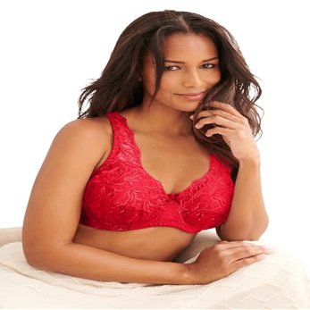 Amoureuse Women's Plus Size Embroidered Underwire Bra - 38 B, Classic Red