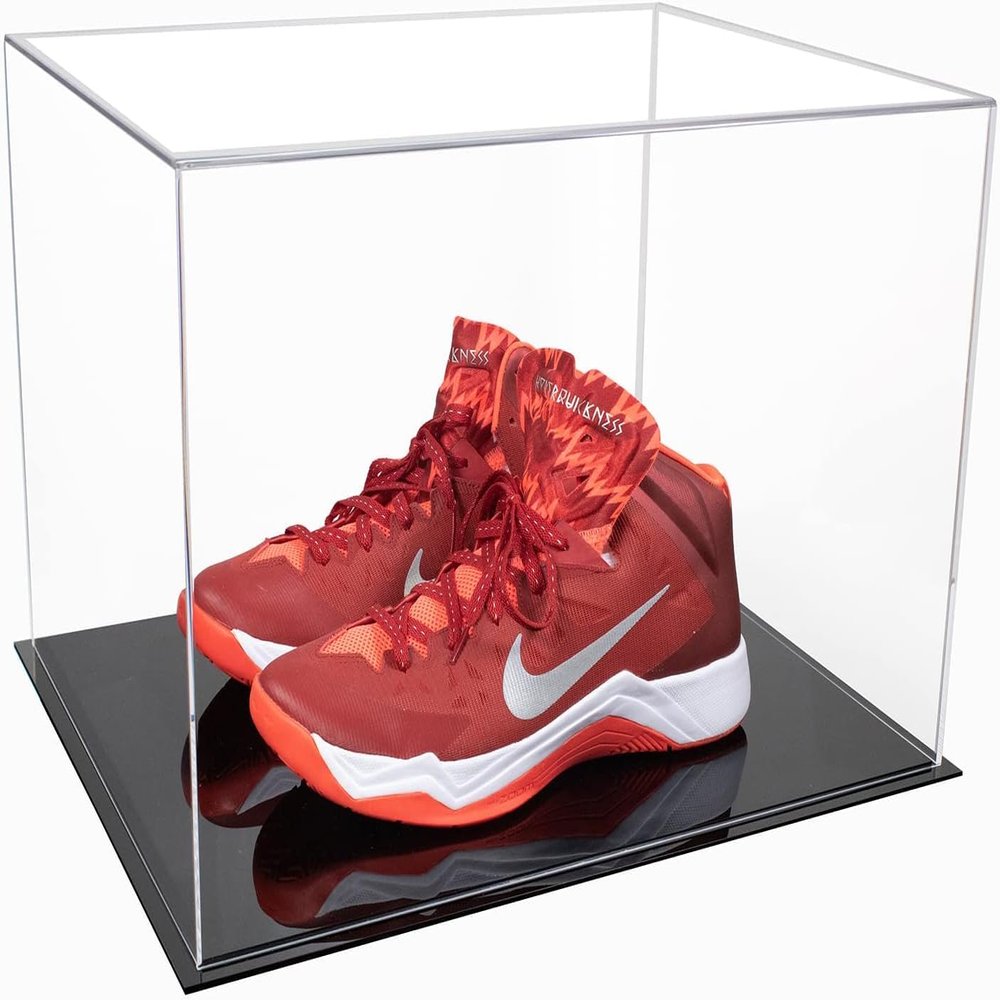 Better Display Cases Acrylic Extra Large Shoe Display Case for Basketball Shoe, Hightop, Soccer & Football Cleats with Clear Case and Black Base 18" x 14" x 12" (A014-C-BDS)