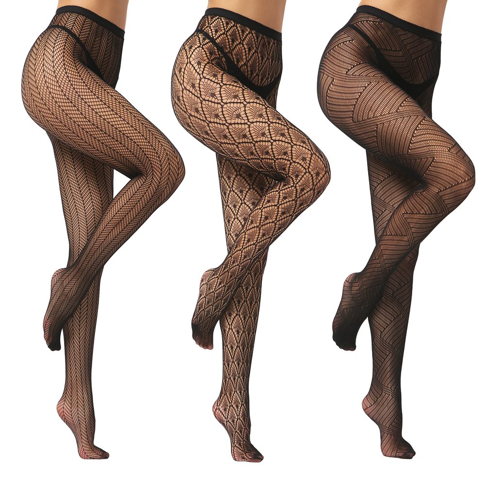 EVERSWE High Waist Fishnet Tights, Thigh High Suspender Stockings (AST3P-B, SM)