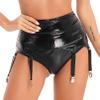 dPois Womens Wetlook Patent Leather 6 Straps Garter Belt Plastic/Metal Clip Sock Garter Belt Holder Fastener Suspender Black A Large view 2
